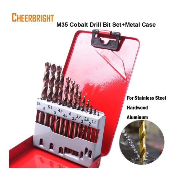 13-teiliges M35-Kobalt Bohrer-Set | HSS-Co Spiralbohrer für Edelstahl Kupfer Gusseisen | Jobber-Länge mit Metallgehäuse | Ideal für verzinkte Rohre