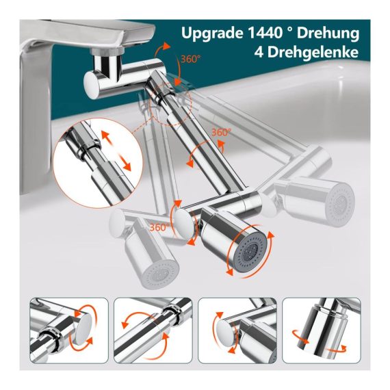 2-in-1 Wasserhahn Aufsatz Strahlregler & 1440 Grad drehbare Verlängerung - ideal für Küche und Bad