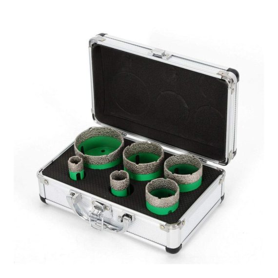Diamant Bohrkrone Set für Fliesen & Glas - 6 Profi Diamantbohrer mit Aluminiumgehäuse | Ideal für Keramik Granit & Steinfliesen | M14 Spindel für Winkelschleifer | Dichte Diamantschicht für präzises Bohren