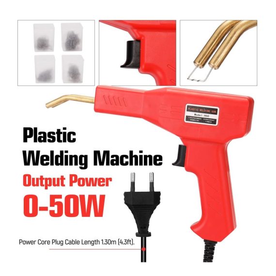 Kunststoffschweißgerät 50W - Reparaturset für Auto-Stoßstangen mit 200 Schweißnägeln - PVC-Reparaturmaschine mit 4 Thermische Hefter
