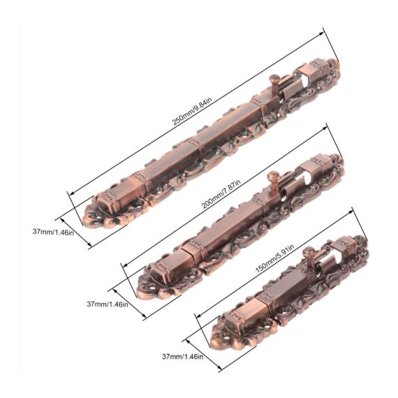 Antike Bronze/Rotes Kupfer Türriegel-Set Klassische Europäische Vintage Scharniere mit Schrauben für Holz/Metall Türen & Fenster (150–250 mm) – Hochwertige Legierung Dekorative Akzente