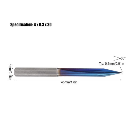 CNC-Fräser-Set 5-teilig - Hochleistungsgravurwerkzeuge mit 2 geraden Rillen V-förmigem Gravur-Bit und blauem 4-mm-Schaftfräser - Perfekt für präzise Ziergravuren 4 x 03 x 30 mm