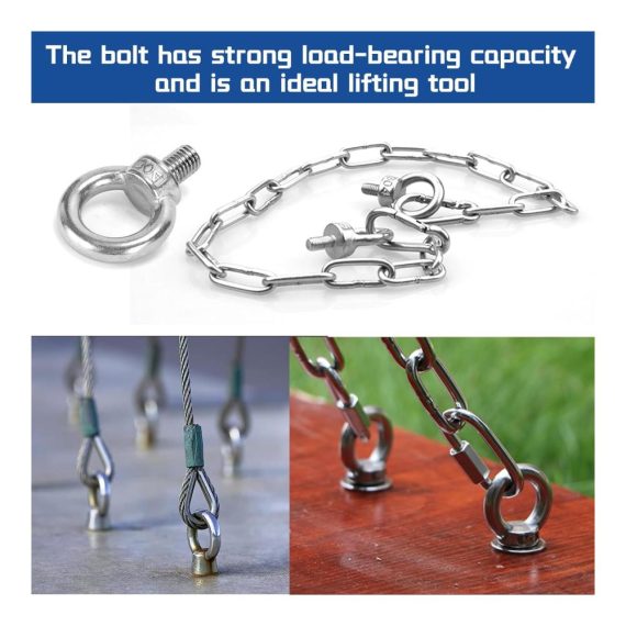 Edelstahl Augenbolzen 6er Set - Ringschrauben M10 mit Außengewinde für Seilmontage und Hebezubehör Silber