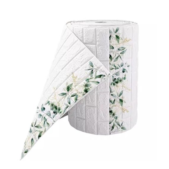 3D-Backstein-Wandpaneele Weiße Schaumstoff-Tapete mit Grünem Blatt-Druck-Design - Wanddekoration für Wohnzimmer und Schlafzimmer (10m