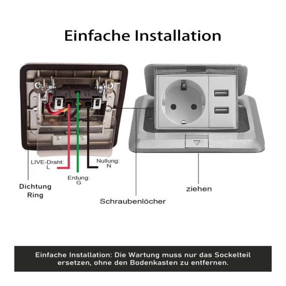 2-Fach Versenkbare Steckdose mit USB Hafen Gold - Ideal für Boden Tisch und Arbeitsplatten in Restaurantküchen