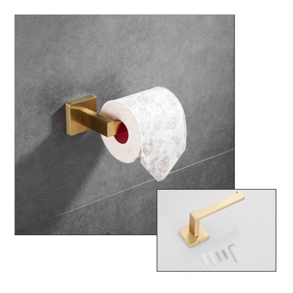 Badezimmer-Hardware-Set in gebürstetem Gold - Edelstahl 60 cm Handtuchstange 2 Handtuchhaken Toilettenpapierhalter & Handtuchhalter - Modernes Badezimmer-Zubehör GTS3190BG