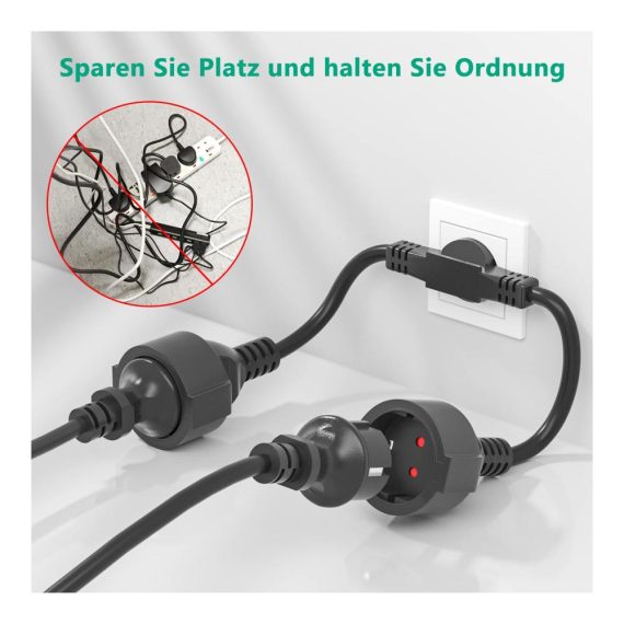 2-in-1 Steckdosenadapter mit Schutzkontakt Flexiblem Verlängerungskabel (250V/13A) – Doppelstecker für Küche und Zuhause Mehrfachsteckdose mit 2 Schuko Steckdosen 3x1.5mm² Kabel