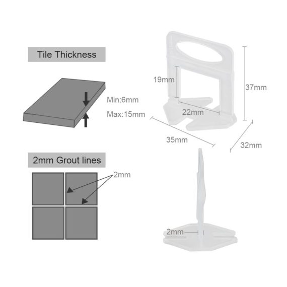 Fliesen Nivelliersystem Kit mit 200 Stück 2mm Zuglaschen und Abstandshaltern - Profi Fliesen Verlegehilfe für präzise Fliesenverlegung (6-15mm Höhe