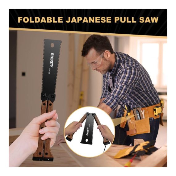 Japanische Klappsäge GLORITY 140mm - Präzise Handsäge für Holzbearbeitung & Heimwerkerprojekte Doppelkanten mit 13/14 TPI SK5 Karbonstahl Dreiseitiges Schleifzahndesign