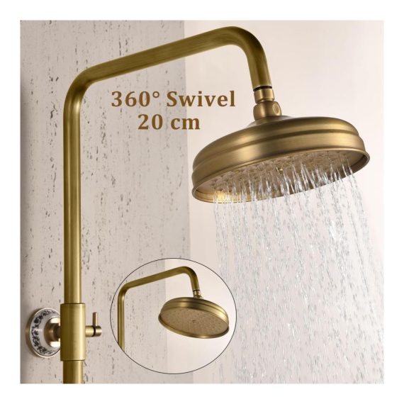 Antike Messing Regendusche & Handbrause Duschsystem - Wandmontage 20cm Drehkopf verstellbare Duschstange