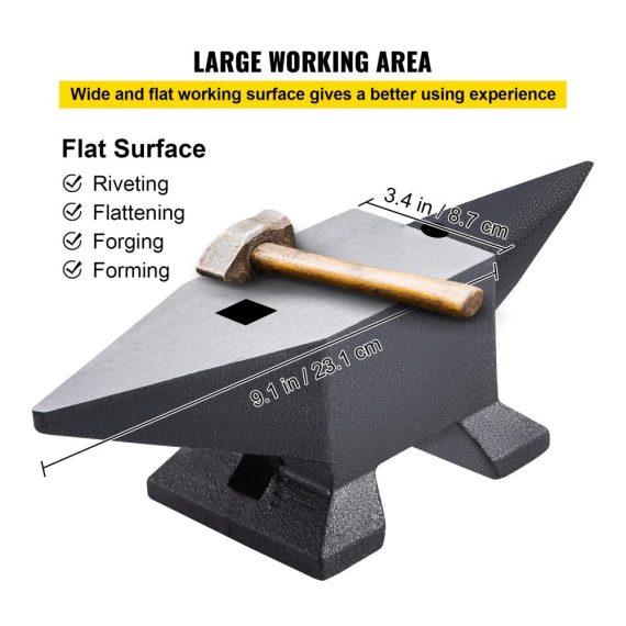 Holzhämmer 10kg Schmiedeamboss aus 55HRC Stahl - Amboss 355x110mm für Metallbearbeitung Abflachen Schmieden und Formen - Schmiedewerkzeug mit 22 LBS Cast Iron Anvil - Schwarz & Grau