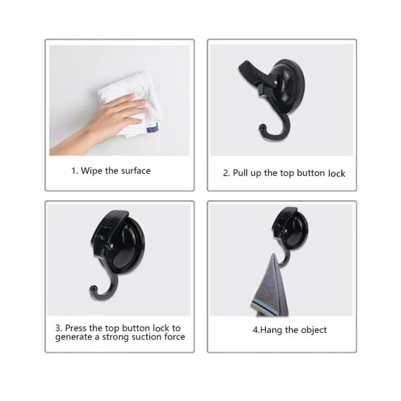 Bademantel- & Handtuchhaken 2er Set Saugnapf mit 5kg Belastbarkeit Schwarz Ohne Bohren Vakuum Wasserdicht Wandhaken für Badezimmer & Küche