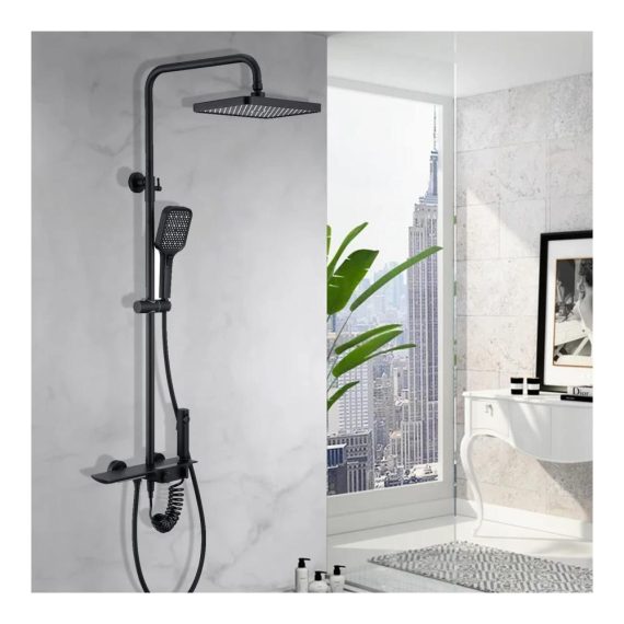 4-Funktionen Duschsystem mit LED-Temperaturanzeige - Regenduschkopf Handbrause Wasserfallarmatur Bidet-Sprüher - Schwarz