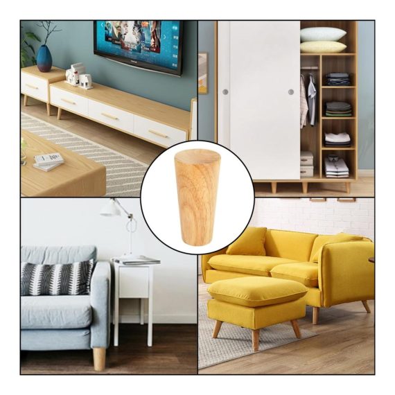 4er Set 15cm Konische Massivholz Möbelfüße - Runde Tischbeine mit Montageplatte und Gummipads für Sofa Bett Schrank Couch & Stuhl - Ersatzbeine für Möbel aus Holz
