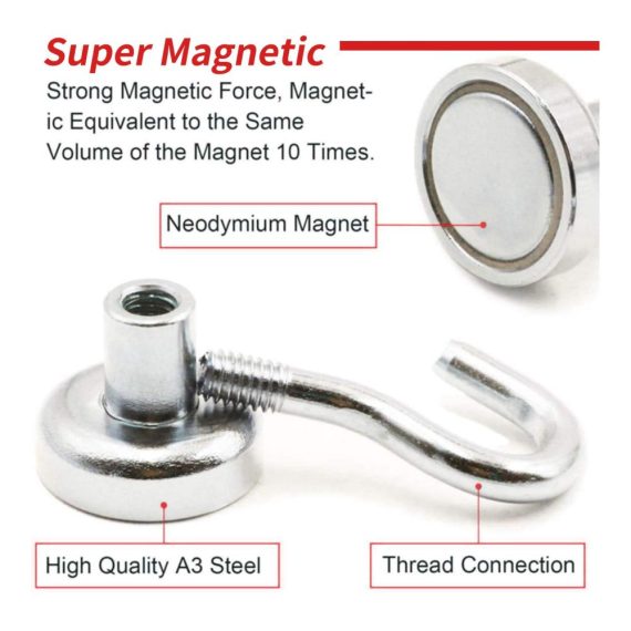 Neodym Magnethaken 32mm - 8 Stück Set | 80 lbs (36kg) Tragkraft | Super Starker Magnet mit Haken für Küche Bad Garage Büro und Kühlschrank | Magnetischer Haken-Set für vielseitigen Einsatz