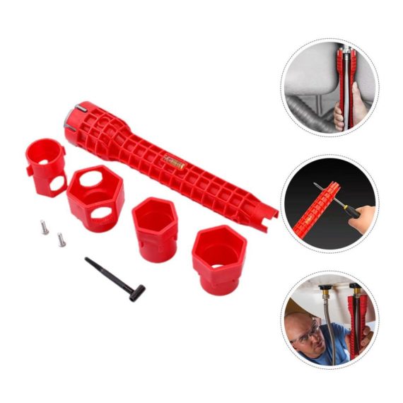 Multifunktionaler Sanitärwerkzeug-Set Rohrzangen & Wasserhahn-Installer | Klempner-Schlüssel für Spülbeckeninstallation | Badezimmerrohrabzieher (Rot 10x10x1.97 Zoll