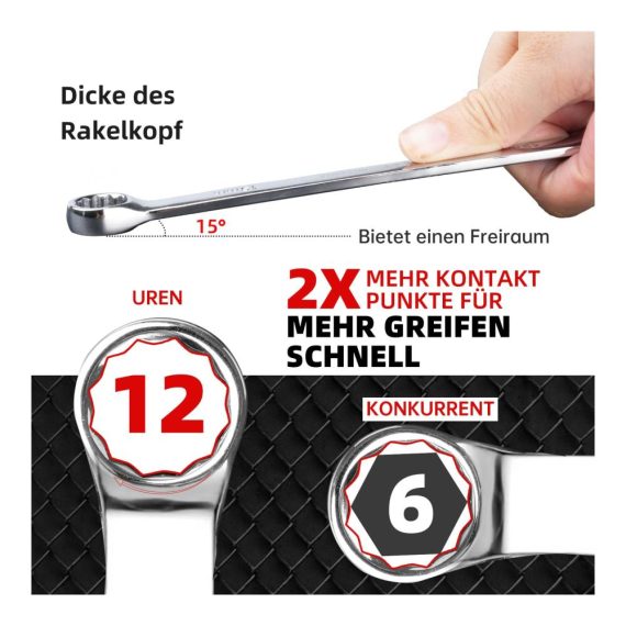 14-teiliger Ratschen-Doppelmaulschlüssel-Satz aus Chrom-Vanadium-Stahl für Auto und Bauwesen - Schmutz- und rostfest inklusive Aufbewahrungstasche