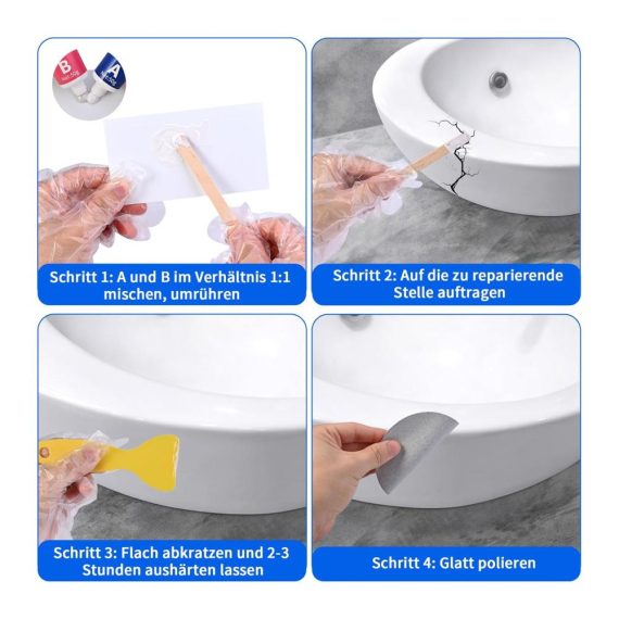 Wasserdichtes Fugenmörtel 200g Fliesenreparaturset - Emaille Reparatur Kit für Keramik Kratzer Löcher Risse - Auslaufsicher und perfekt zur Badewannenriss-Auffrischung