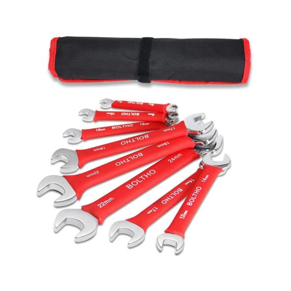 8-tlg. Doppel-Maulschlüssel-Set (6-24MM) inkl. Tetron-Rolltasche | Gabelschlüssel mit rutschfestem Griff für effiziente Reparatur- und Wartungsarbeiten