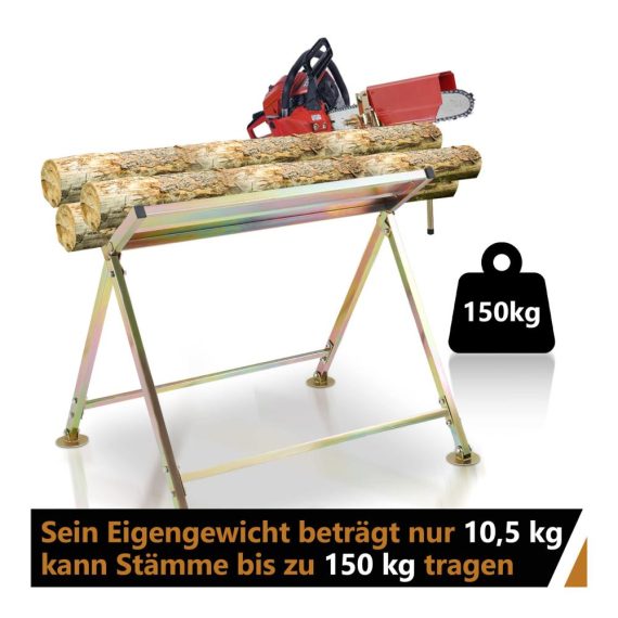 Sägebock mit Kettensägenhalterung und Kettenschutz - Klappbarer Sägeständer für Sägewerke und Werkstätten Messstab bis 150 kg 81x72x78.5 cm