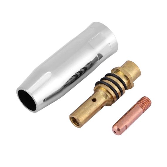 MIG-Schweißgerät Zubehörset für MB15 - 20-teiliges Verschleißteile-Set Gasdüsen Düsenstock Stromdüsen M6 08 mm Isolatoren Werkzeug inklusive
