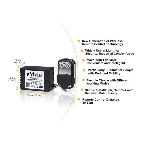 1000W Fernbedienungsrelaisschalter für Garagentore - Funkrelais mit Ein/Aus-Schalter für Licht/Rollladen - 2 x 1 Kanal kompatibel mit 220V-240V