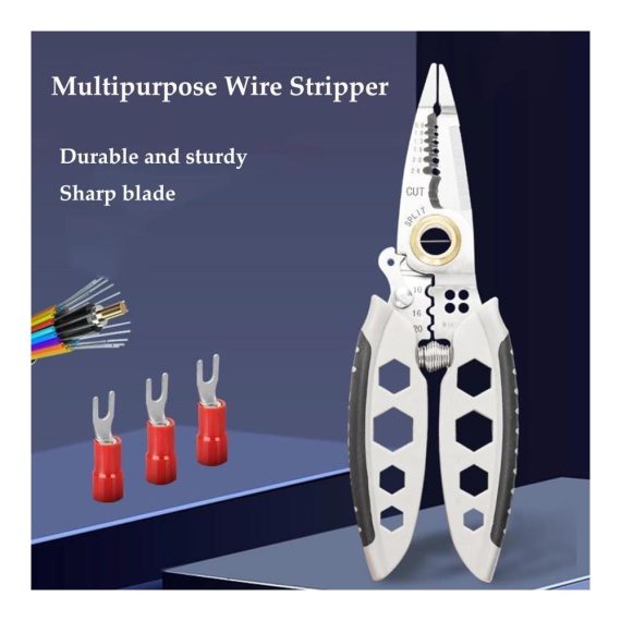 7-Inch Multifunctional Wire Stripper Tool with Cutter Crimper and Long Nose - 4-in-1 Stripping Cutting Crimping Splitting Wire Strippers for Precision Work