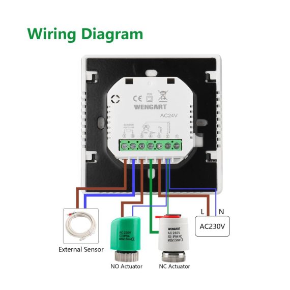 24V Digitaler Thermostat für Fußbodenheizung - Programmierbare Steuerung farbenfrohes Display Innenbereich geeignet