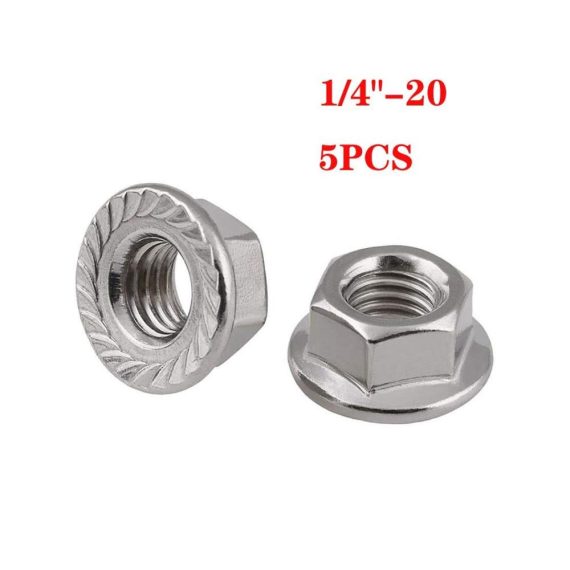 Edelstahl Sechskantmuttern & Maschinenschraubenmutter Set – Hochfeste Flanschmuttern UNC 1/2-13 1/4-20 3/8-16 5/16-18 – 304 Edelstahl Sechseck gezahnt Spinlock – Gaodpz (1/4 20 5 Stück