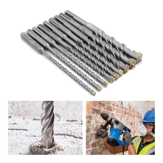 SDS-Plus Bohrer-Set (9-teilig) mit SDS-Schaft für 3/4 Zoll Bohrhammer - Hochleistungs-Hartmetall Steinbohrer für schnelles Bohren in Beton Mörtel Ziegel und anderen Mauerwerkstypen - Hohe Festigkeit und Stabilität für effiziente Ergebnisse