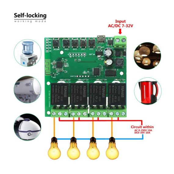 4-Kanal WLAN Smart Switch Fernsteuerbares Relaismodul TUYA/Smart Life APP Alexa/Google Assistant kompatibel