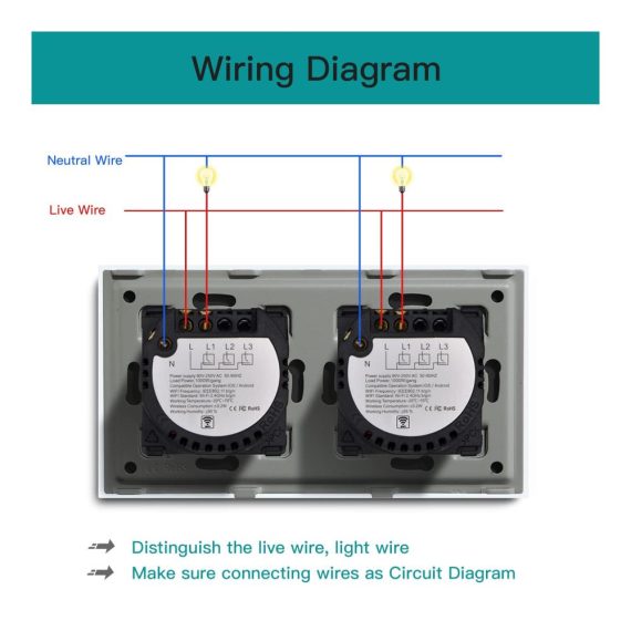 Smart WiFi Rollladenschalter mit Doppel-Touch Alexa & Google Home kompatibel Glasdesign 1-Fach 1-Weg Neutralstrom erforderlich Wandlichtschalter für Smart Home 157 * 86 Weiß