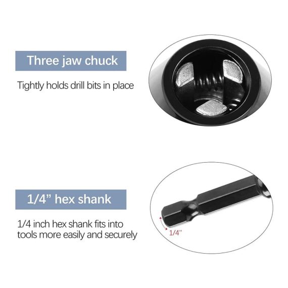 1/4 Sechskantschaft Bohrfutter Set - Schnellspannadapter für effizientes Bohren - 3-teiliges Bohrmaschinen Zubehör-Kit