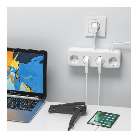 4-Fach Steckdosenleiste mit USB-Anschlüssen (5V/3.1A) - Weiß Mehrfachsteckdose für Schlafzimmer Reise und Büro Verlängerungskabel Steckdosenadapter 7 in 1