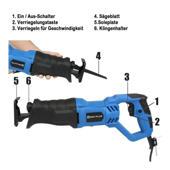 Elektro Säbelsäge 900W - Profi Tigersäge für Holz & Metall inkl. 5 Sägeblätter variable Geschwindigkeit 2800RPM