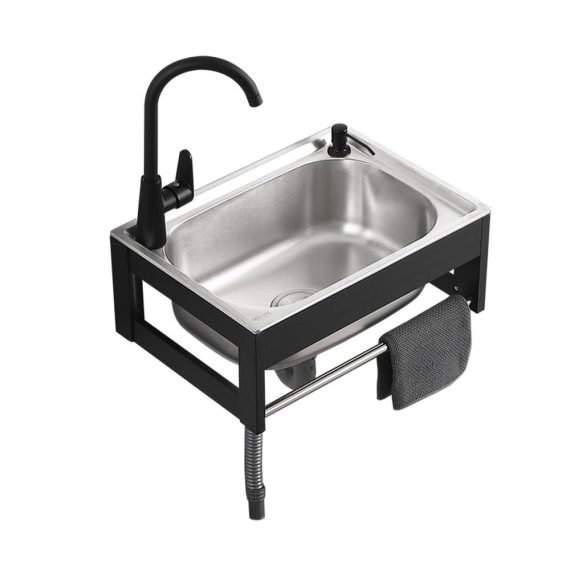 Edelstahl Wandwaschbecken mit Armatur - Rechteckiges Ausgussbecken (48x35x21cm) für Keller Garage Garten und Waschküche