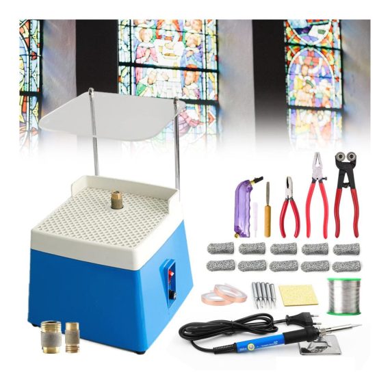 Glasschneider Mini-Schleifmaschine mit Mosaik- und Buntglas-Starterset - Profi Glasschneider- und Lötset inklusive Kupferfolienband Lötdraht und Fingerhülse für ideale DIY-Projektwerkzeuge