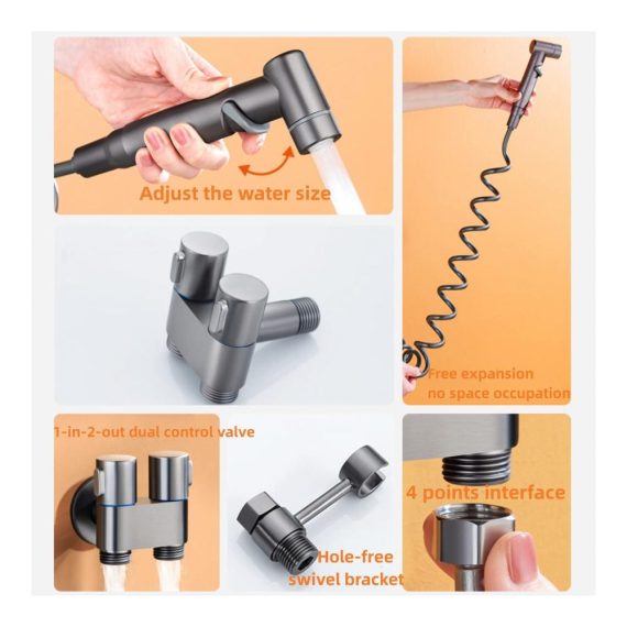 2-in-1 Bidet and Shower Control Valve with Dual Handles - Bathroom Faucet Set for Bidet and Shower Use (Gray