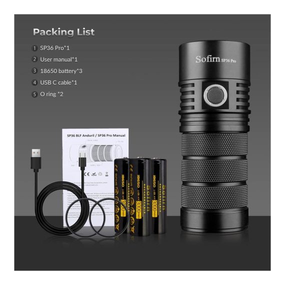 8000 Lumen Sofirn SP36 Pro LED Taschenlampe | Wiederaufladbar | SST40 LEDs | Leistungsstarker Griff | Anduril UI | USB-Kabel | Ideal zum Suchen Beleuchten & Wandern