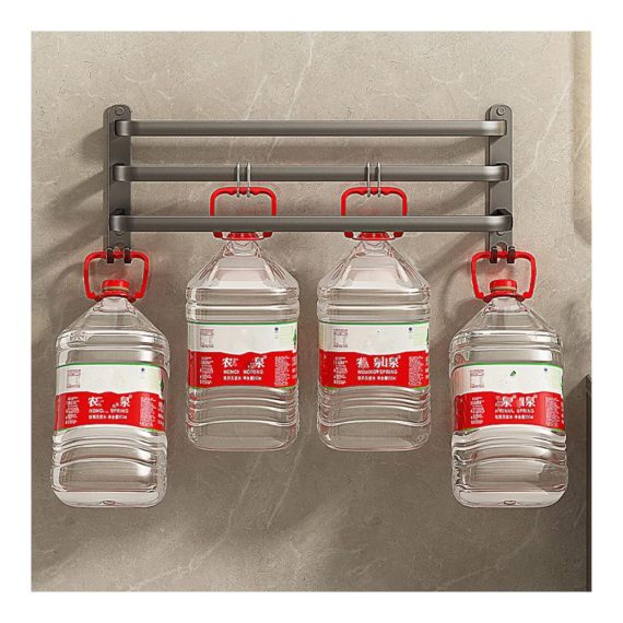 3-stöckiger Aluminium Handtuchhalter ohne Bohren - Wasserdichtes Badetuchregal mit Haken für Badezimmer & Küche - Platzsparendes Handtuchhalter-Schuhregal (Grau 60cm