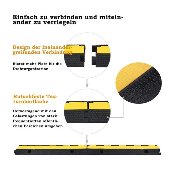 Bodenabdeckung 2-Kanal Kabelbrücke 100x25x5 cm - Überfahrschutz für Draußen - Gummikabelschutz bis 6614lbs - Kabelkanal & Protector