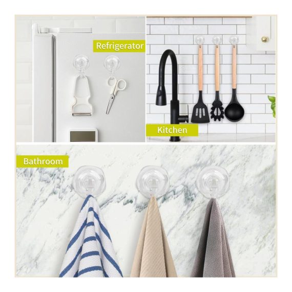 Bademantel- & Handtuchhaken 4er Set - Extra Starke Saugnäpfe bis 5KG - Ohne Bohren für Dusche Bad Küche Fenster - Transparente Mehrzweck Saughaken mit Wandhaken für Handtücher