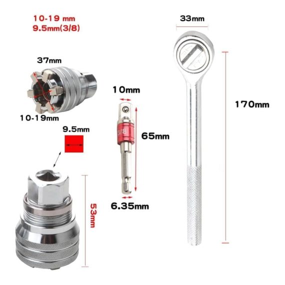 Multifunktionaler Ratschenschlüssel mit magischer Hülse | Verstellbarer Universal-Schraubenschlüssel 10-19 mm | Wartungswerkzeug für vielseitige Anwendungen
