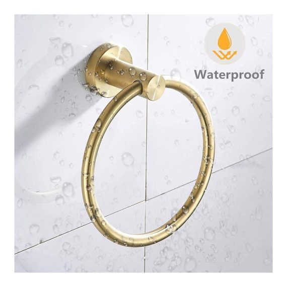 Goldener Handtuchring aus gebürstetem Edelstahl für Bad und Küche - Wandmontage ohne Bohren eleganter Handtuchhalter für Dusche und Gäste-WC