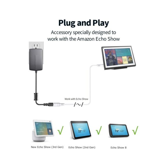 5M DC Verlängerungskabel für Echo Show 8/10/15 Echo (3./4. Gen) Echo Plus (2. Gen) - TONTON We | Praktisches Verlängerungskabel für Echo-Geräte