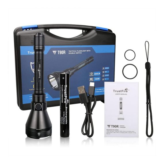 4800 Lumen Taschenlampe mit SBT-90 LED für 1600m Reichweite | Aufladbarer T90R mit 21700-Akku-Pack - USB Type-C Ladekabel inklusive