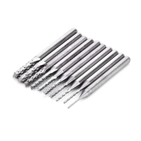 10-teiliges Hartmetall-Schaftfräser-Set (1/8 Zoll Schaft) für Holz Kunststoff Acryl & PCB – CNC-Gravierfräser 08-3 mm