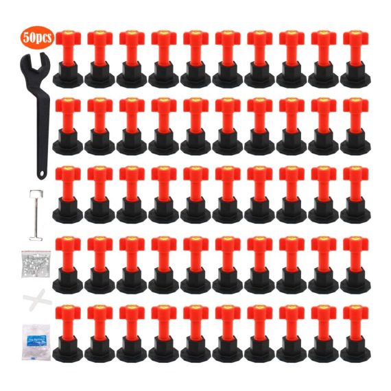 Fliesenverlegungsset 50 Sets Ausgleichsmasse mit Nivelliersystem Fliesen Leveler Spacer 100pcs 2mm Abstandshalter Keile Fliesenpositionierer und Wandkonstruktion Teller – Inklusive Zange und 50 Ersatz-T-Stifte