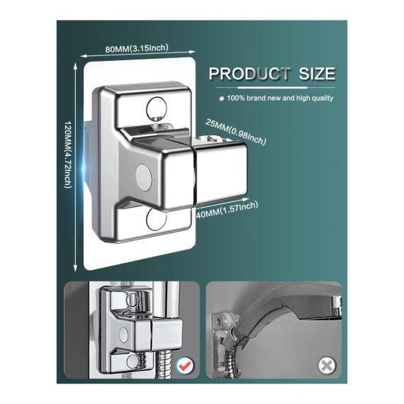 360° verstellbarer Duschkopfhalter ohne Bohren - Universelle Wandhalterung für Handbrausen mit starker Paste ABS-Kunststoff (Silber