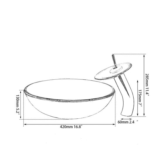 Design-Waschtisch-Set Rundes 415 cm Glasbecken in Grau mit Siphon Abflussrohren und Wasserhahn – Hochwertiger Ausgussbecken-Brand für stilvolle Badezimmer
